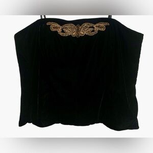 Ralph Lauren Women Black Velvet Tube Top with Gold Embroidery. NWOT